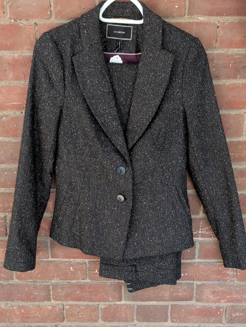 le chateau Black Sparkle Tailored Blazer and Pants Set